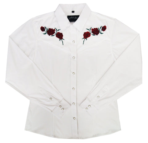 Ladies  Embroid  White/Red Rose 211-1201